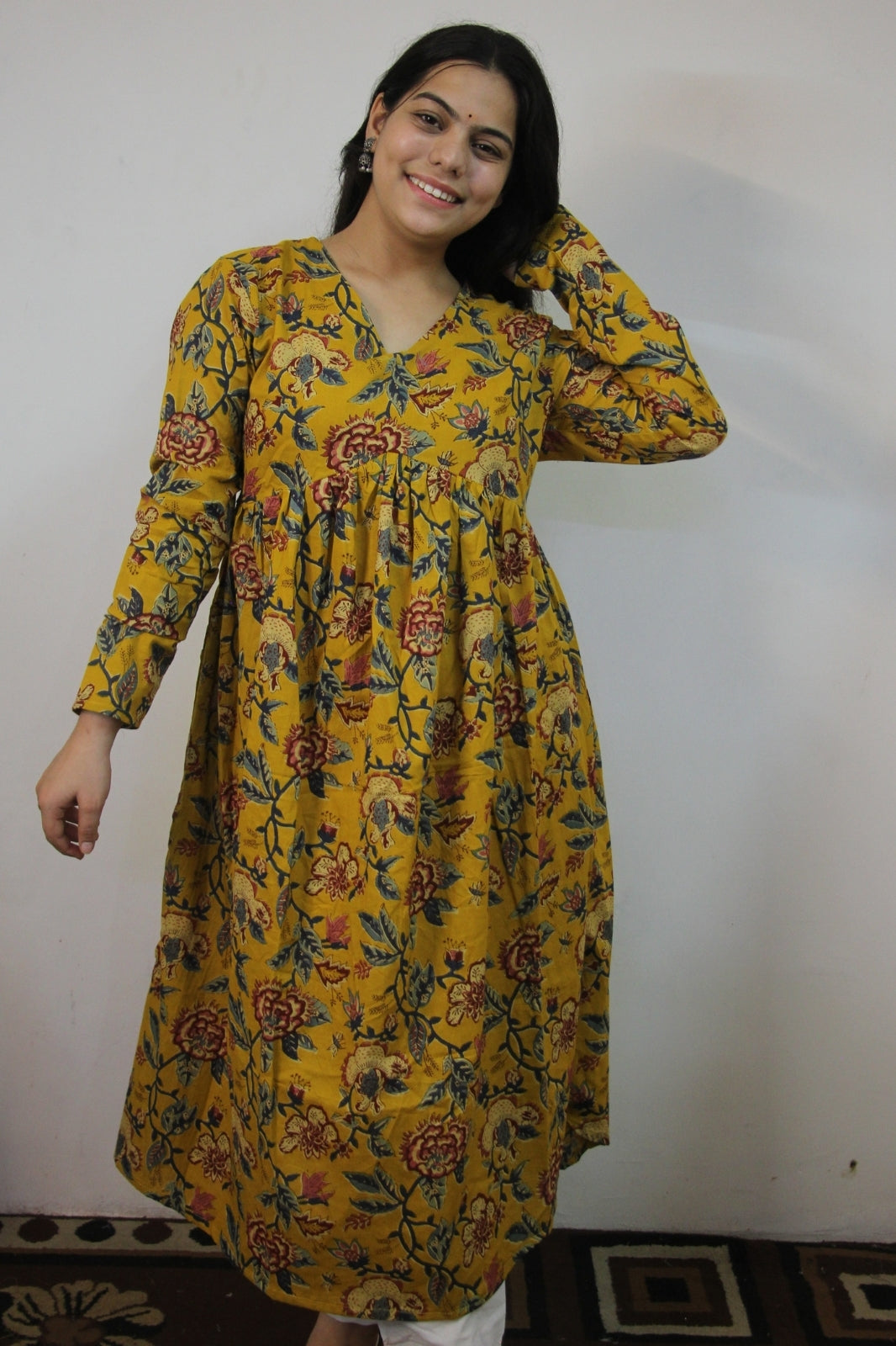 Mustard Alia Cut Cotton Anarkali