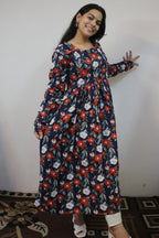 Blue Floral Anarkali with Churi Sleeves