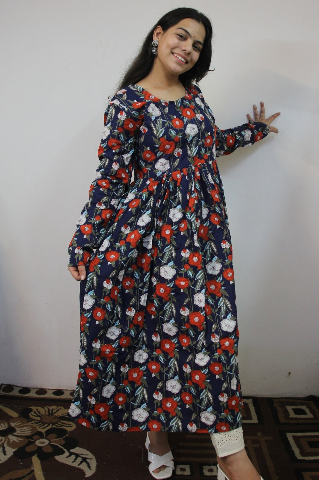 Blue Floral Anarkali with Churi Sleeves