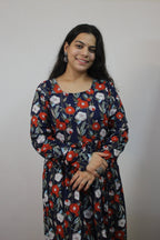Blue Floral Anarkali with Churi Sleeves