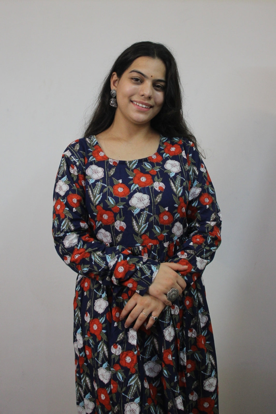 Blue Floral Anarkali with Churi Sleeves