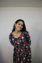 Blue Floral Anarkali with Churi Sleeves