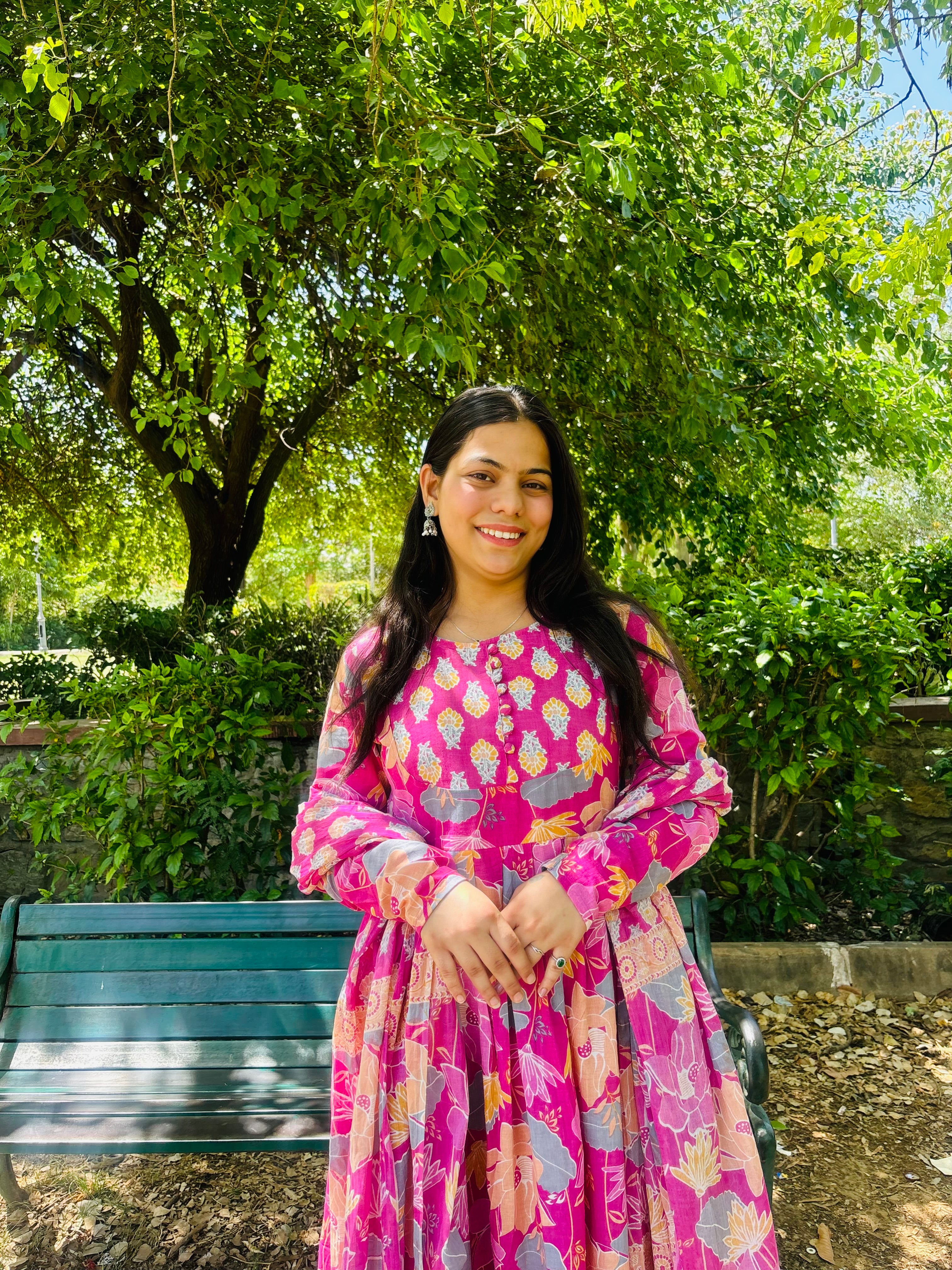 Pink floral full lenght anarkali suit set