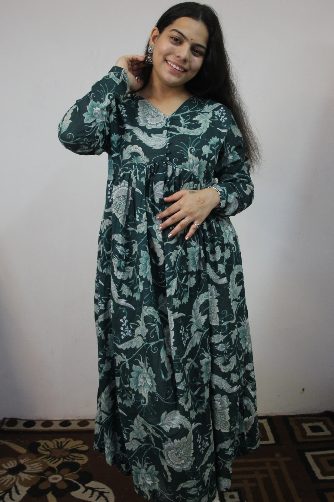 Elegant Bottle Green V-Neck Anarkali