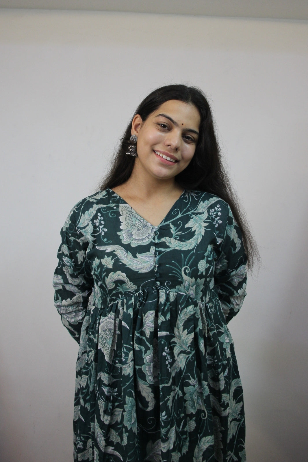 Elegant Bottle Green V-Neck Anarkali
