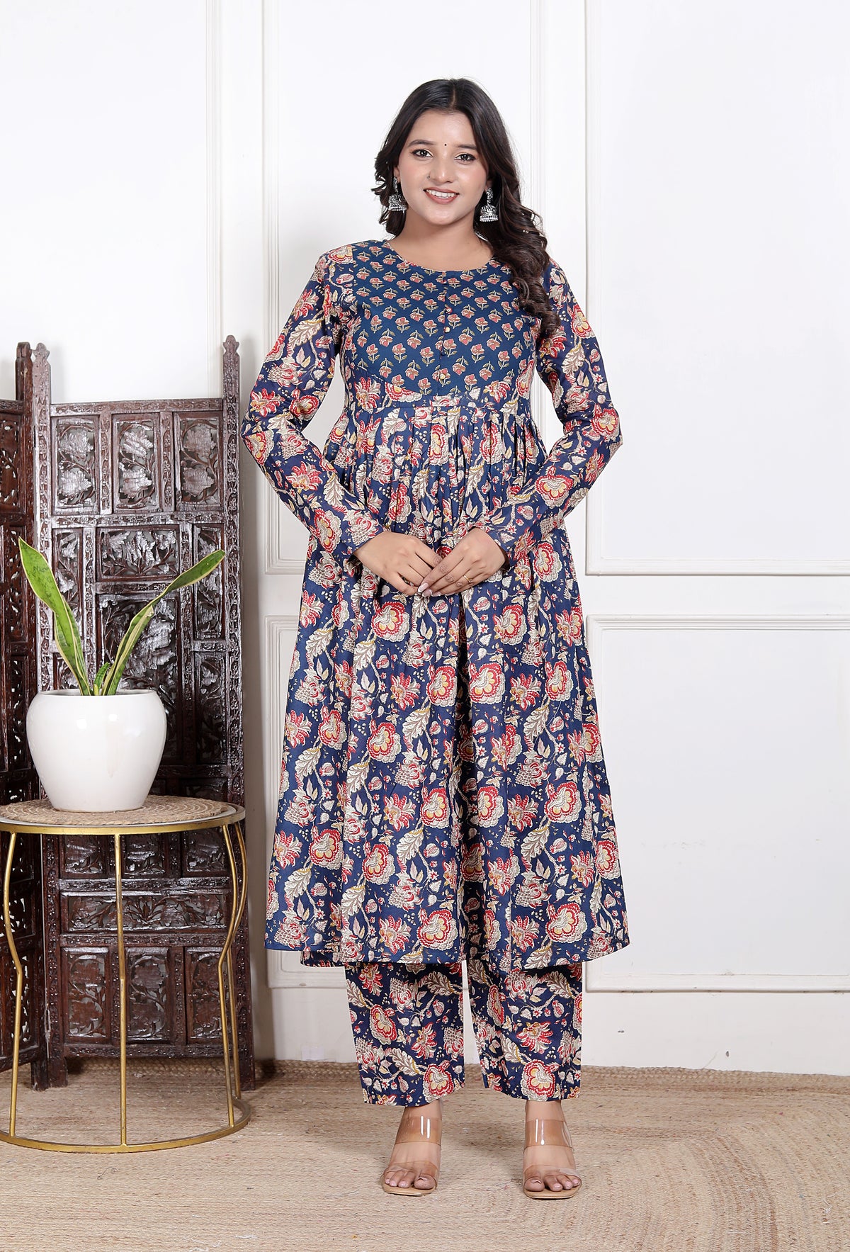 Indigk ble long anarkali cord set