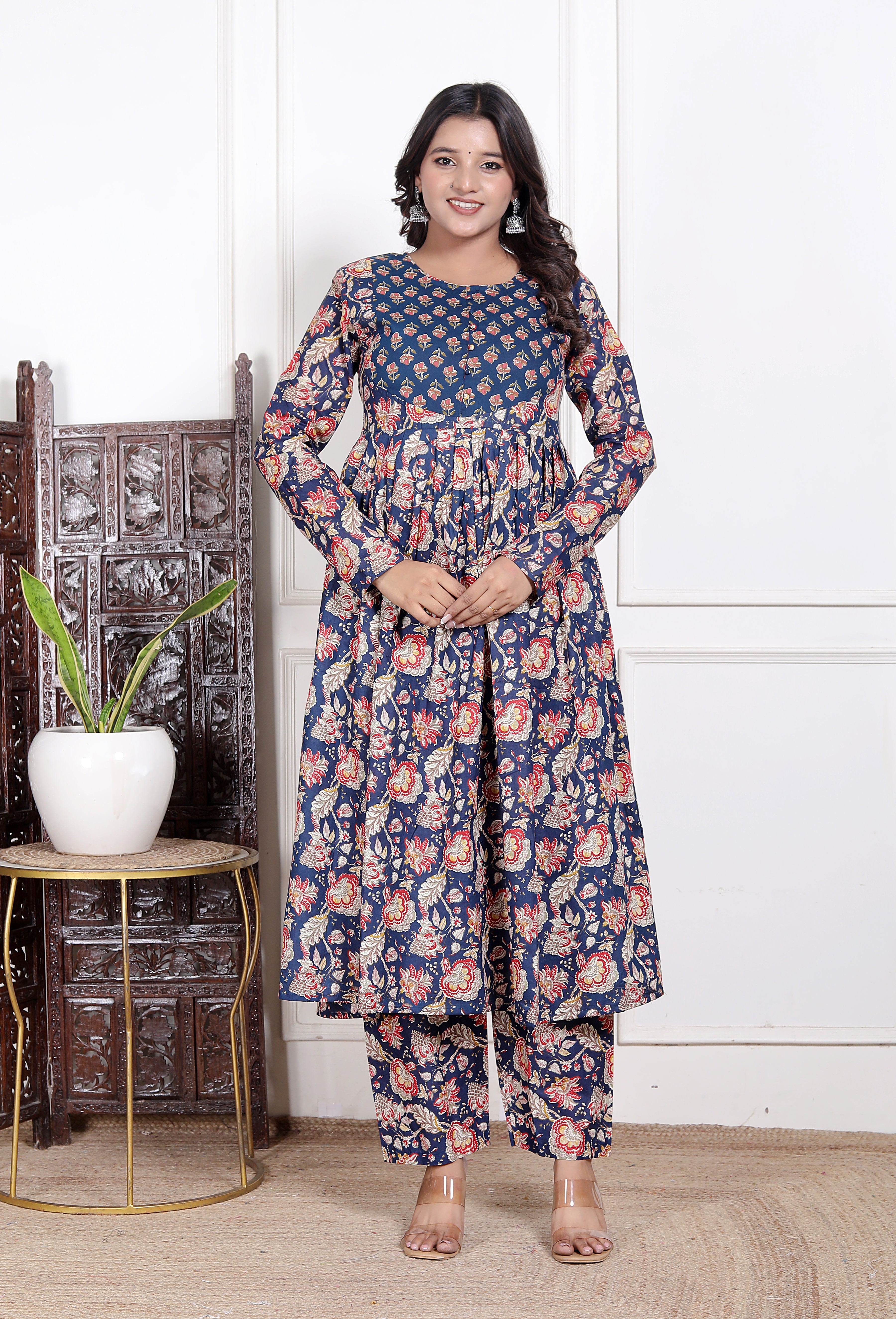 Indigk ble long anarkali cord set