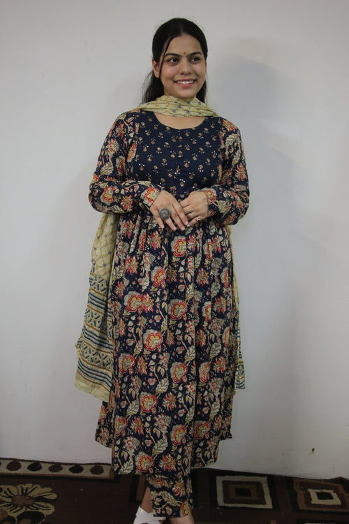 Bagru Print Suit Set with Cotton Dupatta