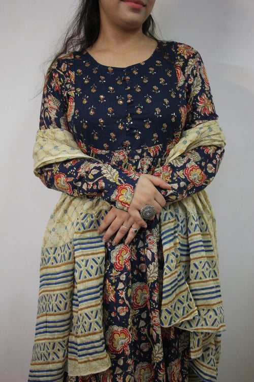 Bagru Print Suit Set with Cotton Dupatta