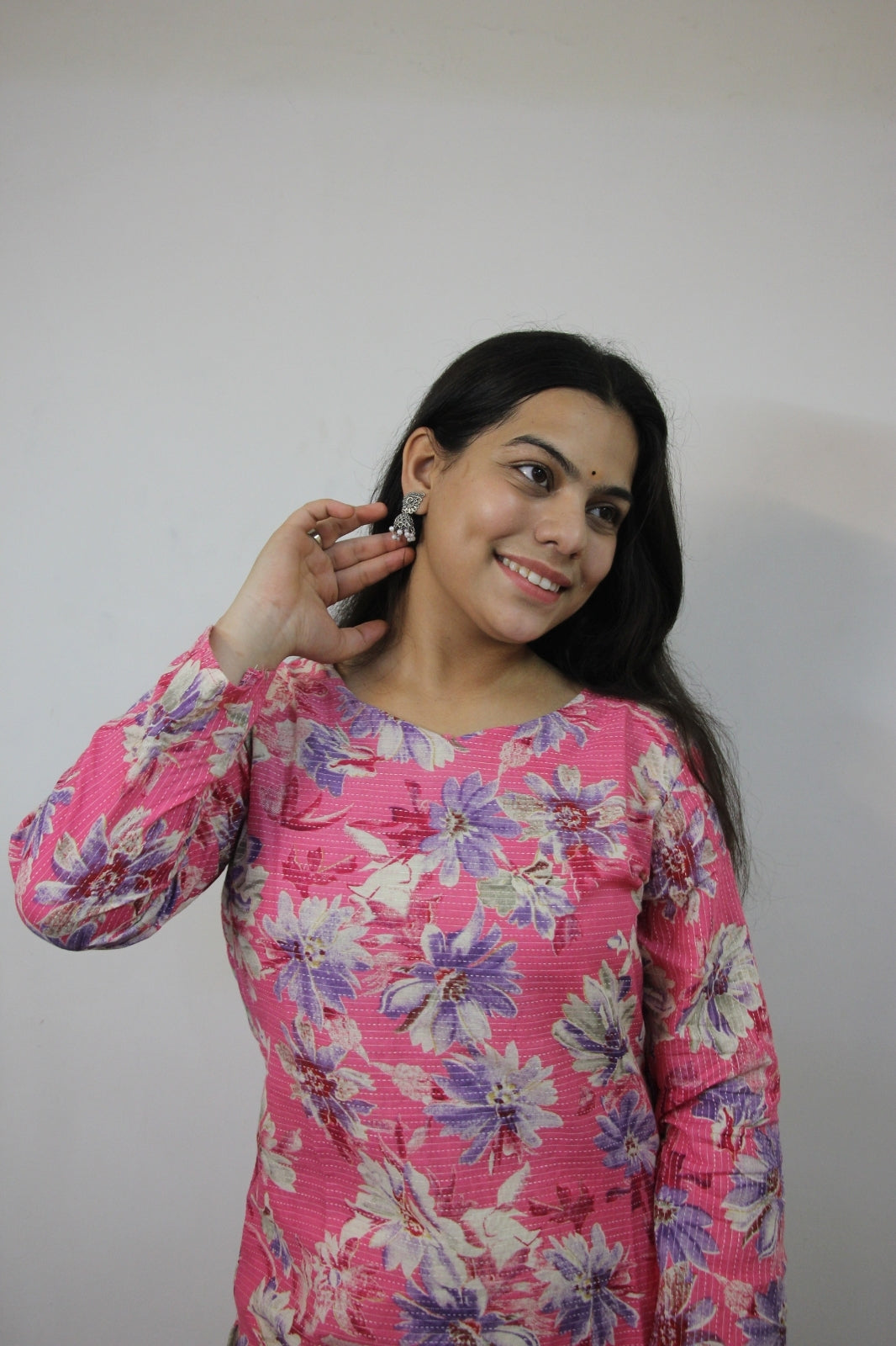 Pink Cotton Straight Kurti