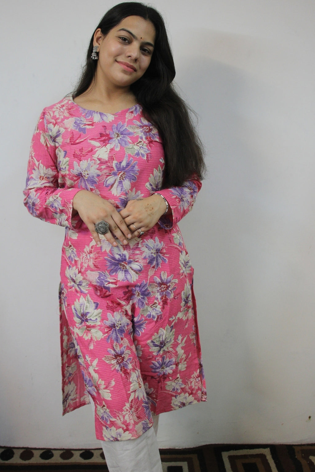 Pink Cotton Straight Kurti