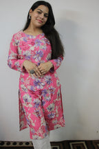 Pink Cotton Straight Kurti