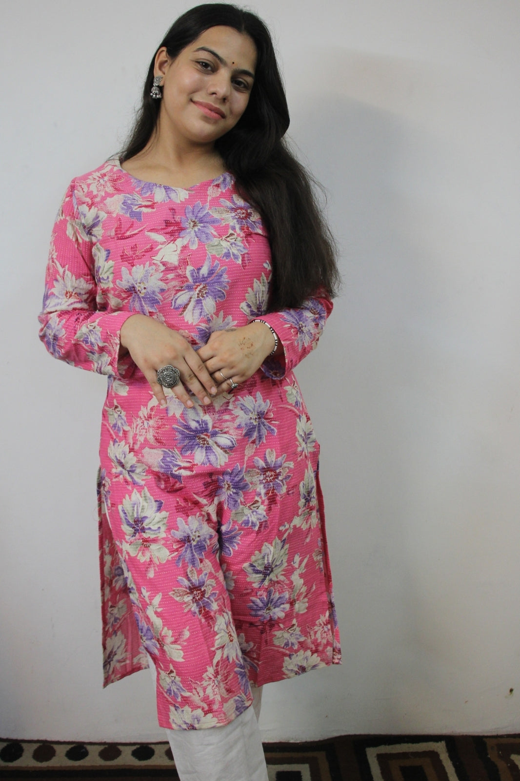 Pink Cotton Straight Kurti