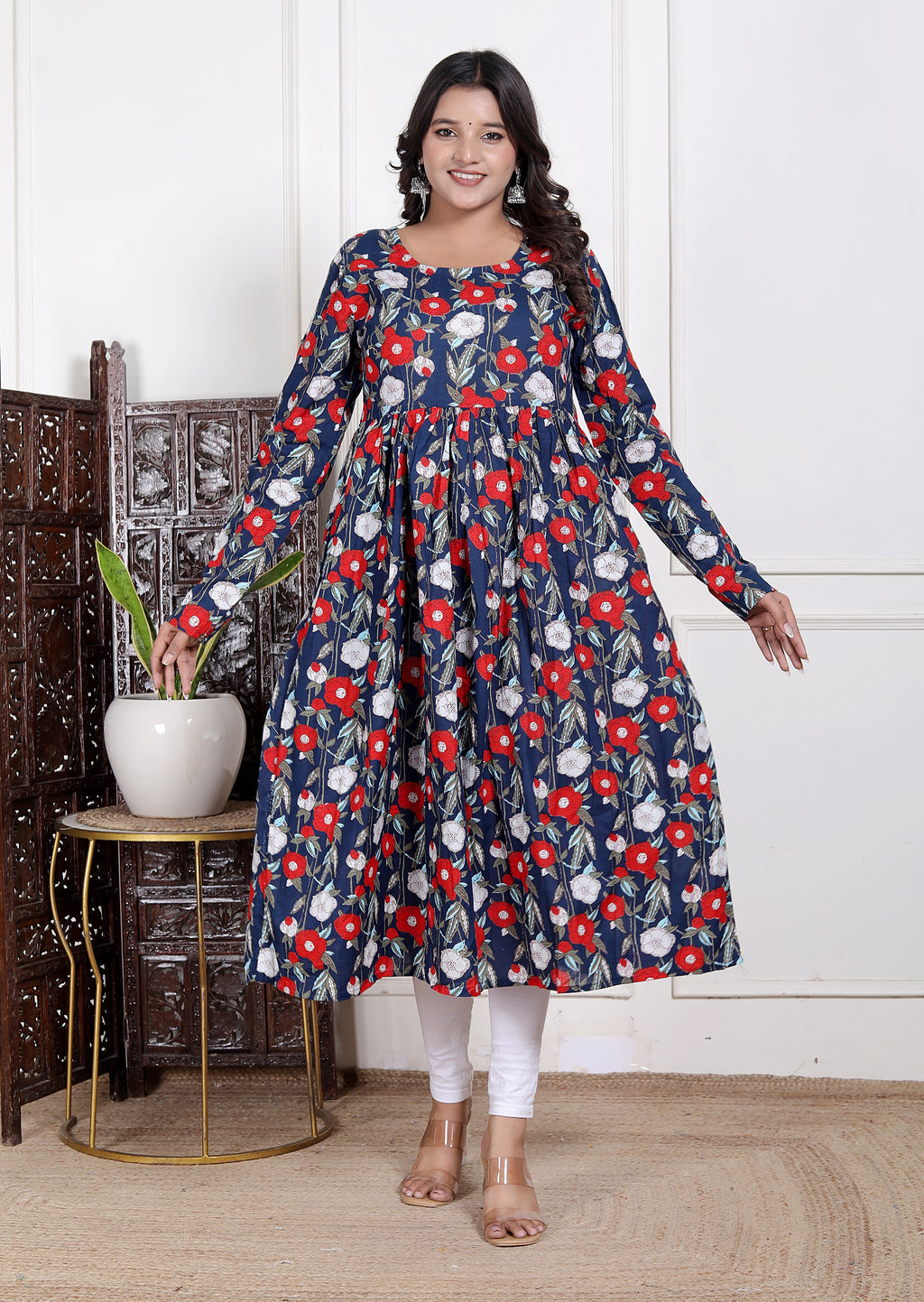 Blue round neck anarkali