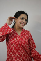 Red V-Neck Cord Set