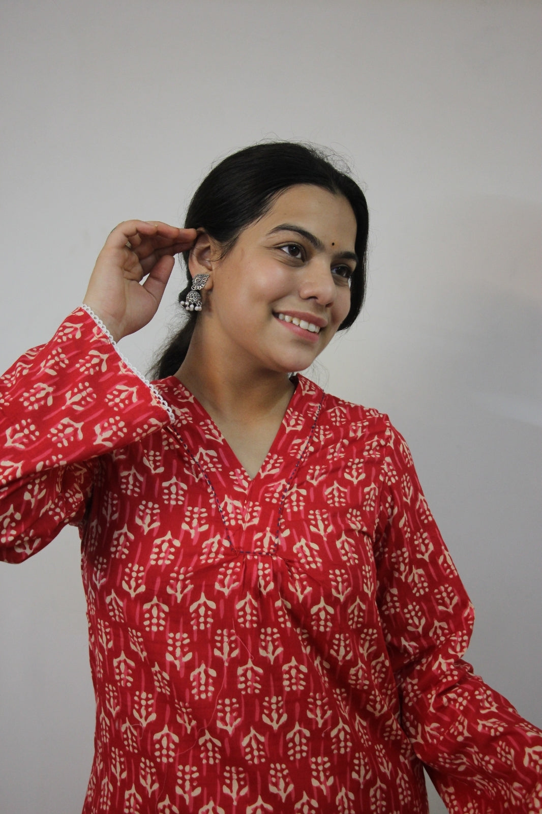 Red V-Neck Cord Set