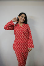 Red V-Neck Cord Set