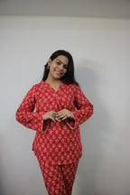 Red V-Neck Cord Set