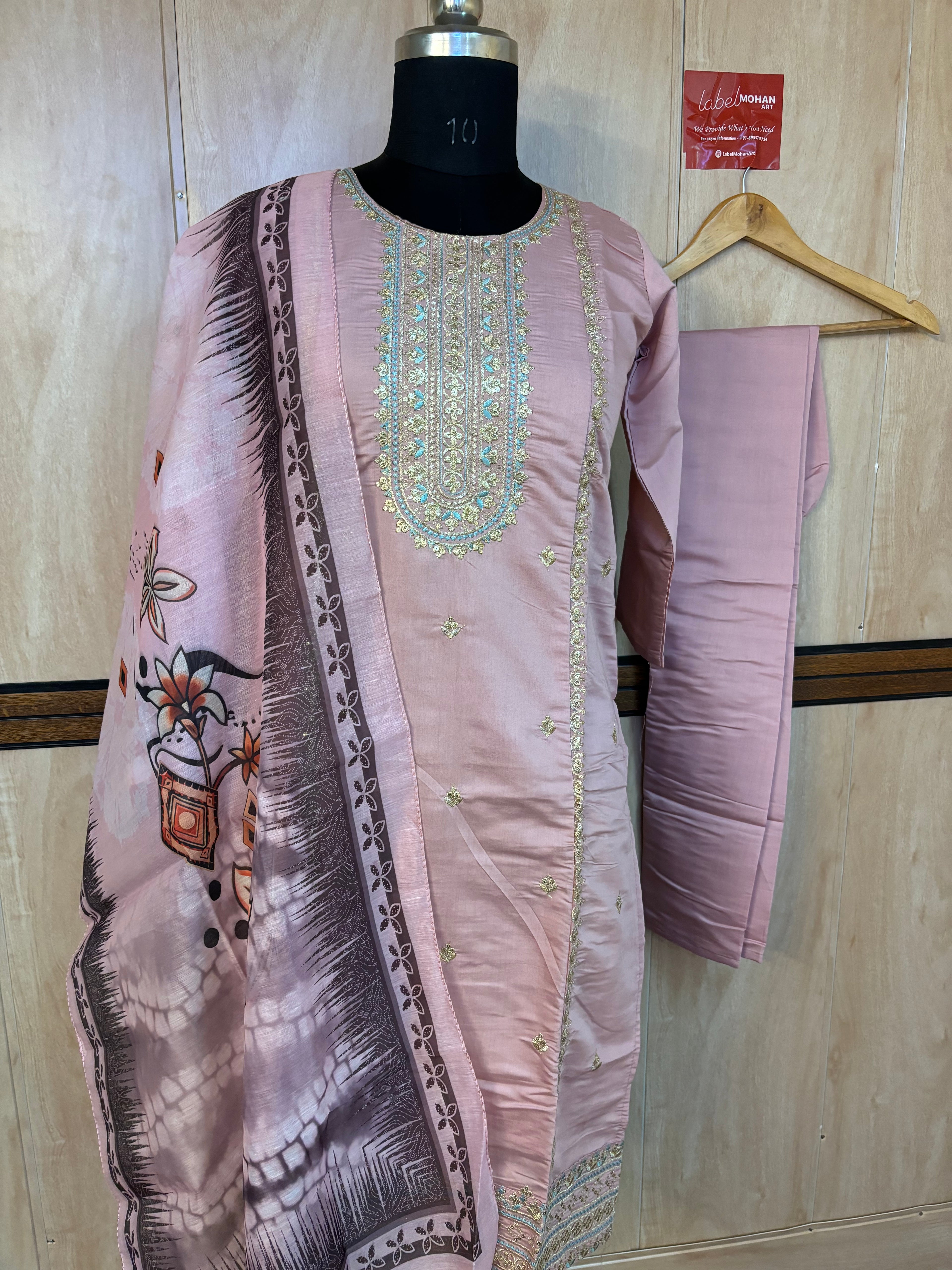 Pink straight silk suit set