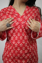 Red V-Neck Cord Set