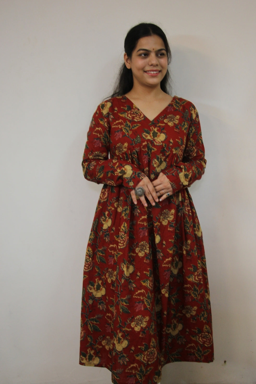 Red Floral Alia Cut Kurti