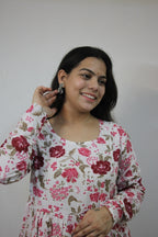 White Round Neck Cotton Anarkali