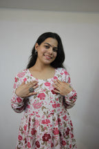 White Round Neck Cotton Anarkali