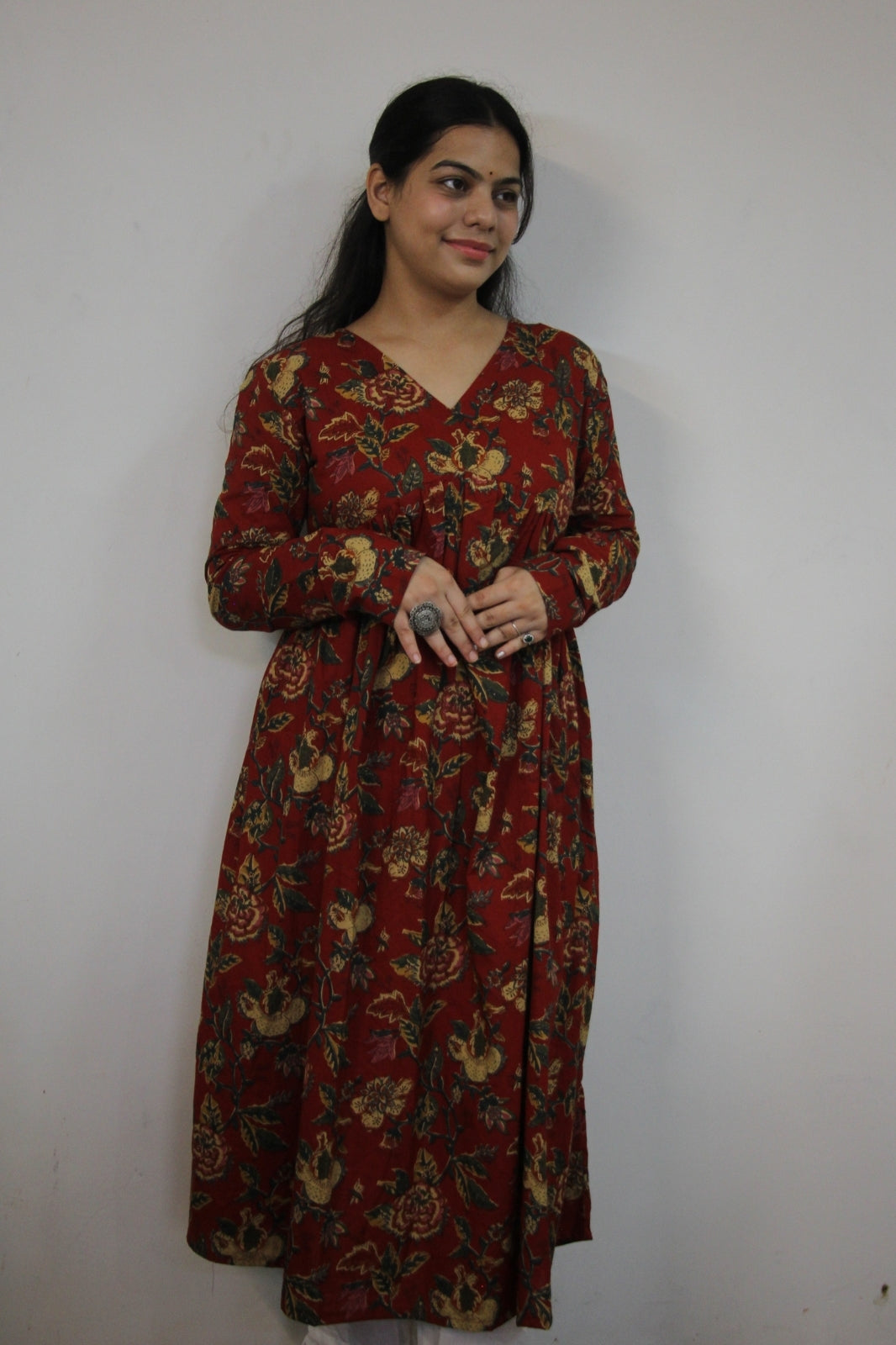Red Floral Alia Cut Kurti