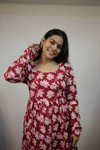 Pink Floral Cotton Anarkali