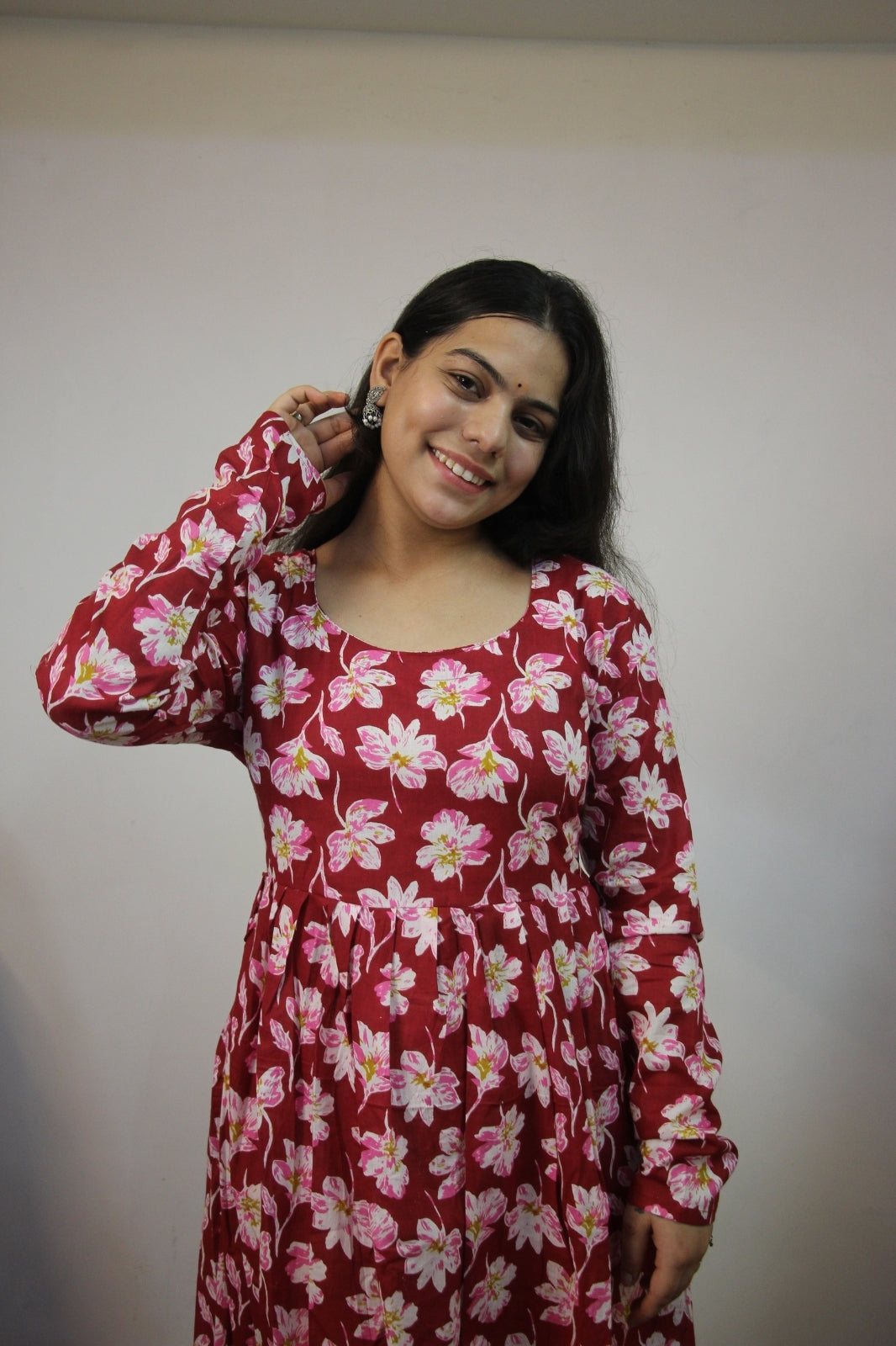 Pink Floral Cotton Anarkali