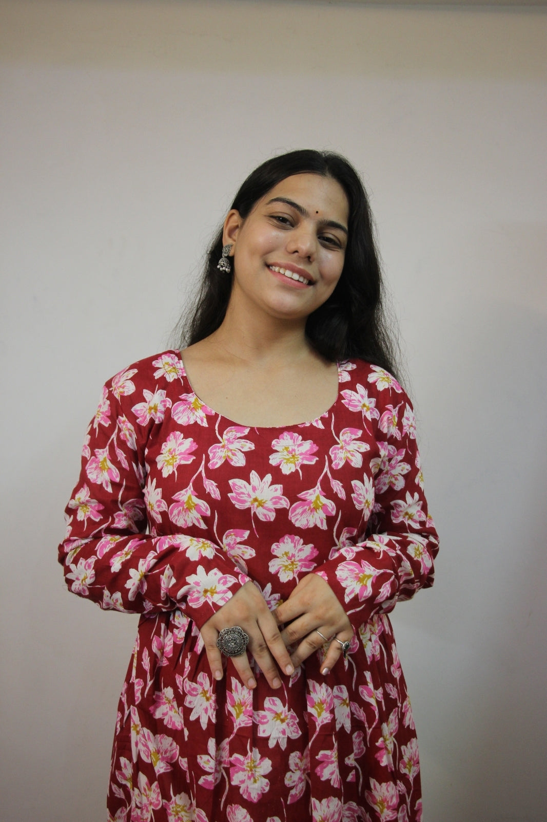Pink Floral Cotton Anarkali