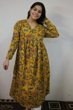 Mustard Alia Cut Cotton Anarkali