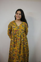 Mustard Alia Cut Cotton Anarkali