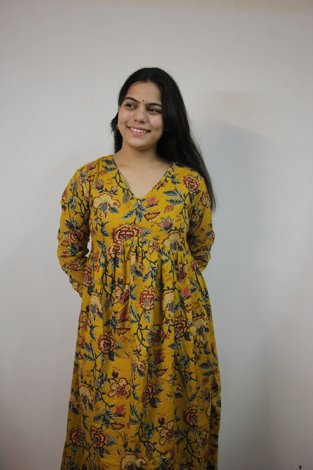 Mustard Alia Cut Cotton Anarkali