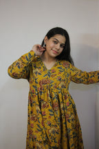 Mustard Alia Cut Cotton Anarkali