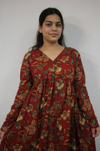 Red Floral Alia Cut Kurti