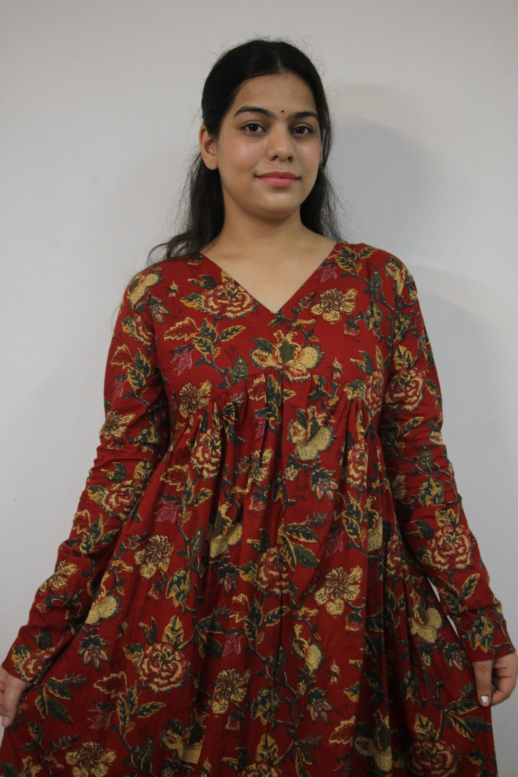 Red Floral Alia Cut Kurti