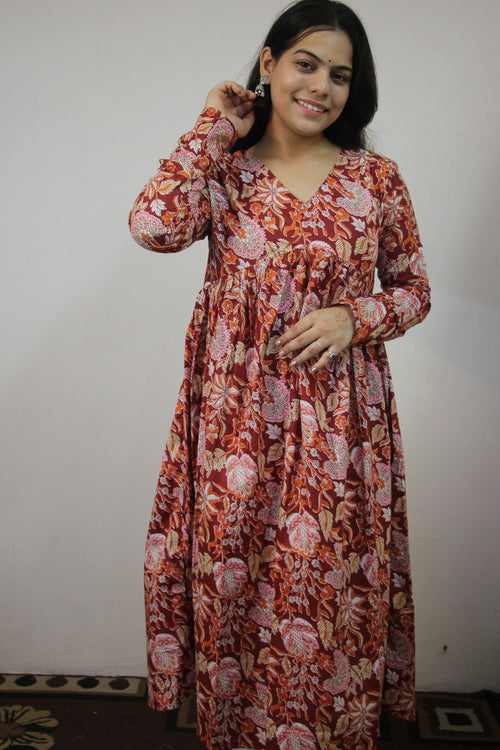 Blood Red Cotton Alia Cut Anarkali