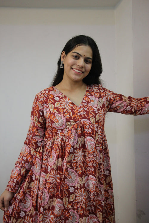 Blood Red Cotton Alia Cut Anarkali