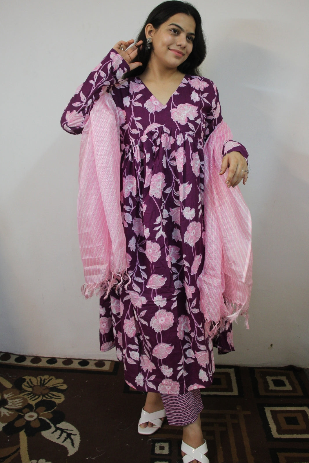 Violet Alia Cut Anarkali with Pant and Kota Doriya Dupatta