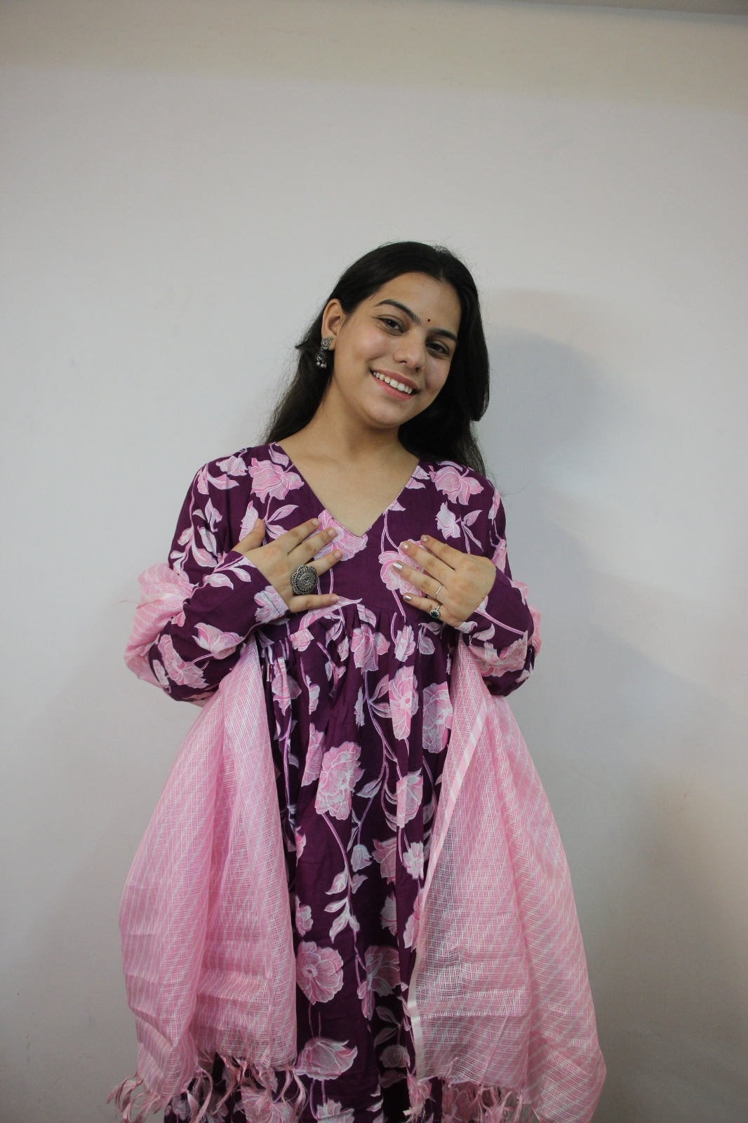 Violet Alia Cut Anarkali with Pant and Kota Doriya Dupatta