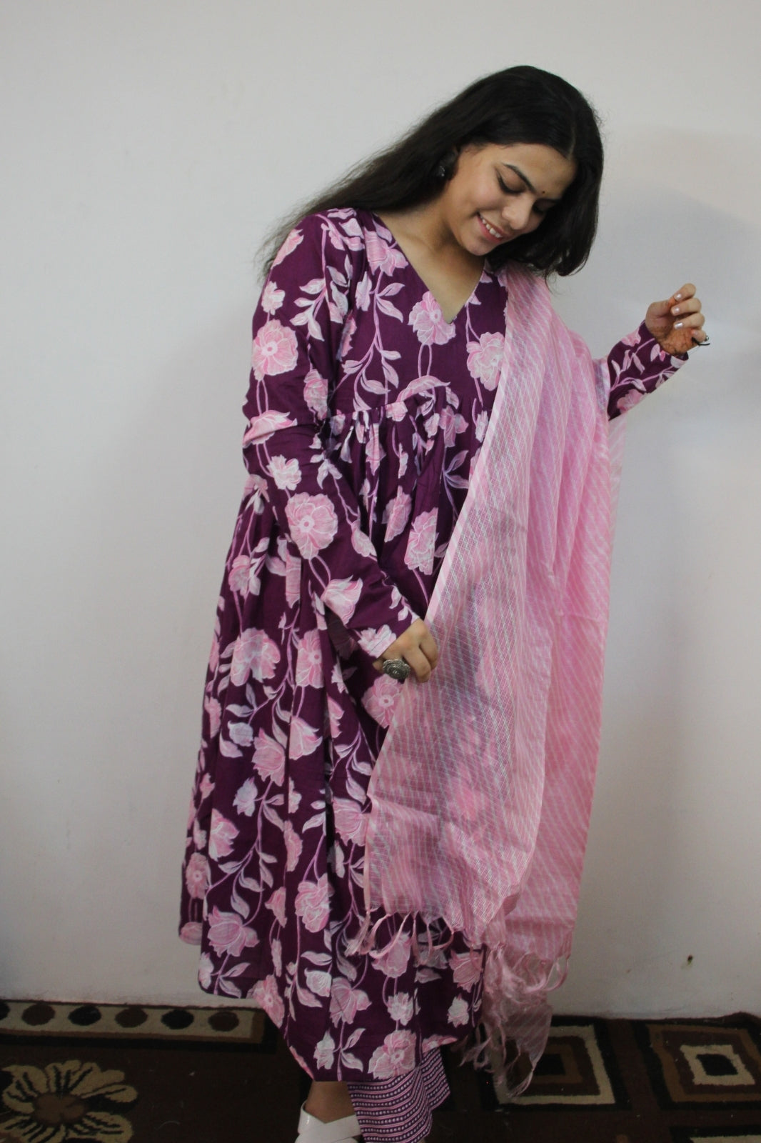 Violet Alia Cut Anarkali with Pant and Kota Doriya Dupatta