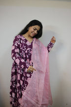Violet Alia Cut Anarkali with Pant and Kota Doriya Dupatta