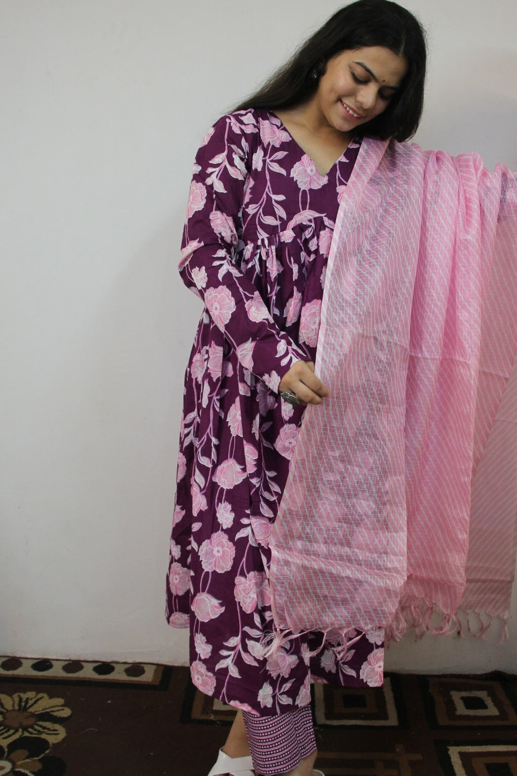 Violet Alia Cut Anarkali with Pant and Kota Doriya Dupatta