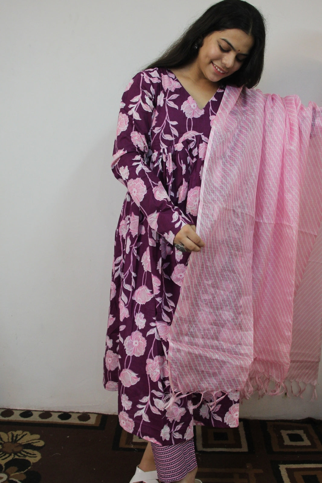 Violet Alia Cut Anarkali with Pant and Kota Doriya Dupatta