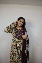 Elegant Wine 3 Piece Suit Set with Chiffon Dupatta
