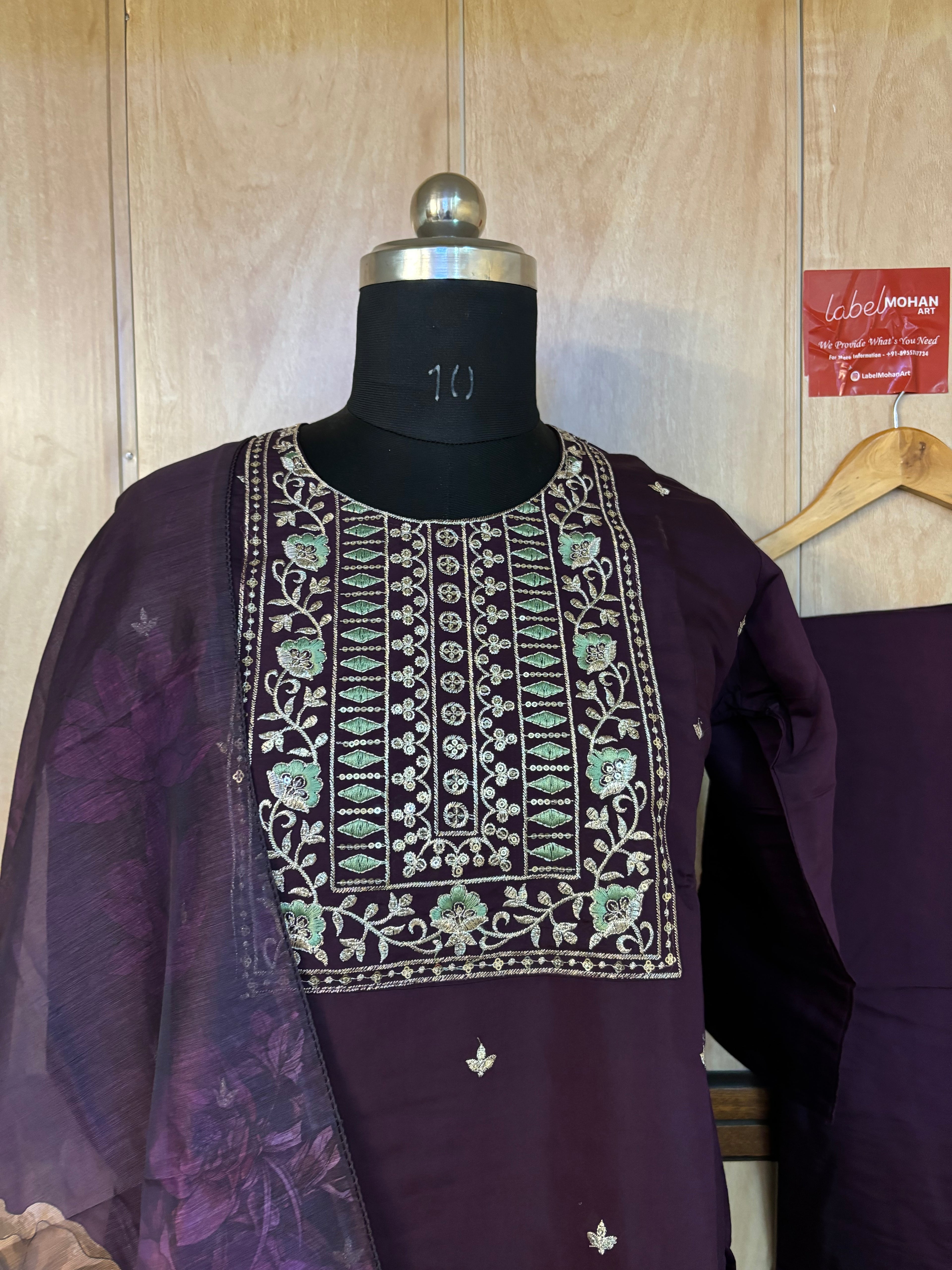 Wine straight silk 3 pice suit set with lining