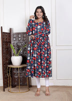 Blue round neck anarkali