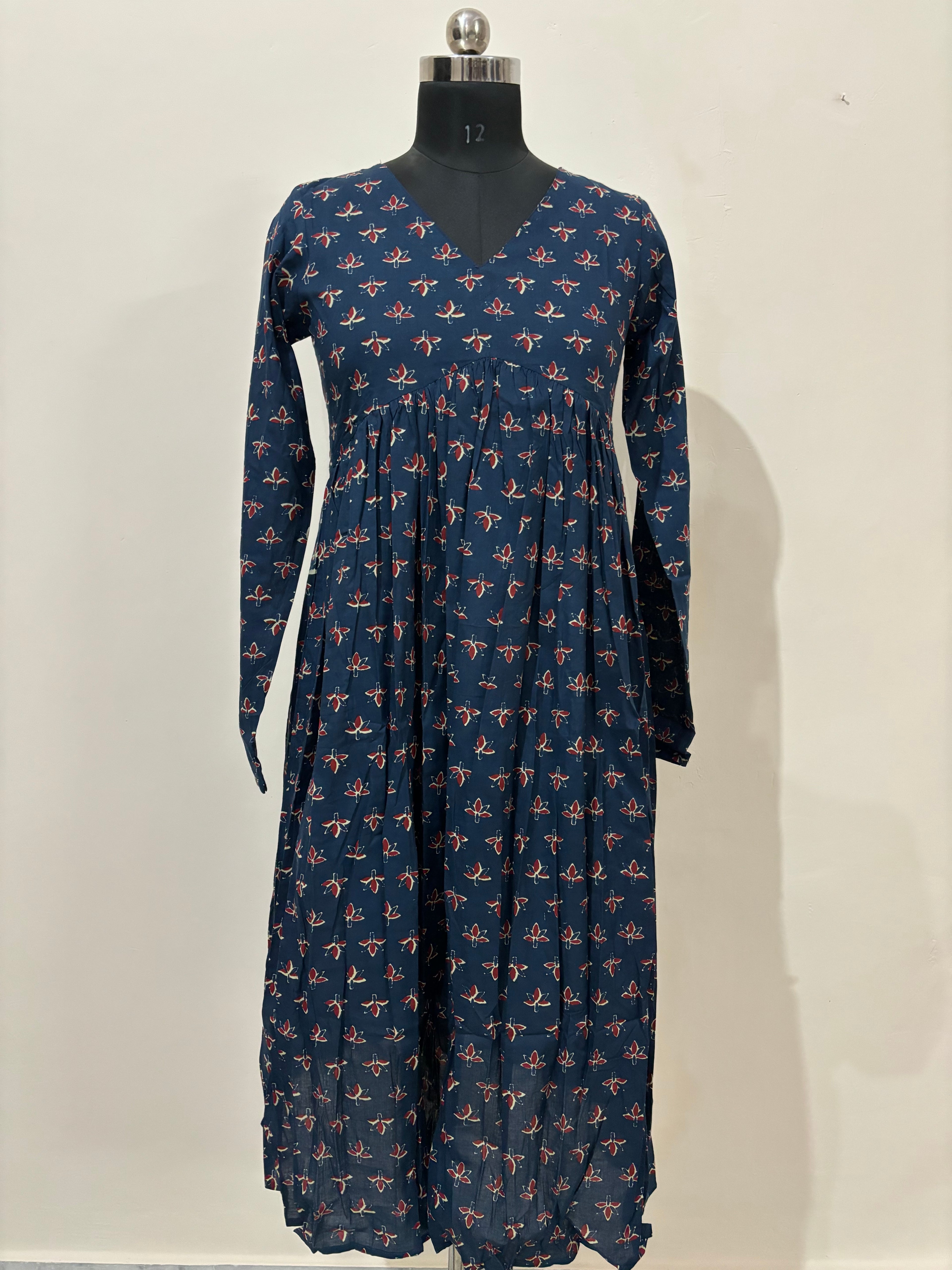 Indigo blue bagru printed cotton alia cut anarkali