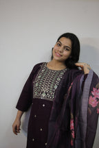 Elegant Wine Silk Straight Suit Set